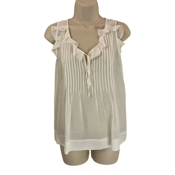 Theory White Bohemian Style Babydoll Top Pin-tuck Pleating Sleeveless Ruffled - Picture 14 of 15